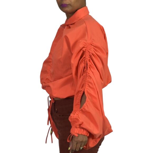 Love Highlight Bubble Sleeve Top Orange Blouse Ruched Cropped Slouchy Size Small - Picture 12 of 15